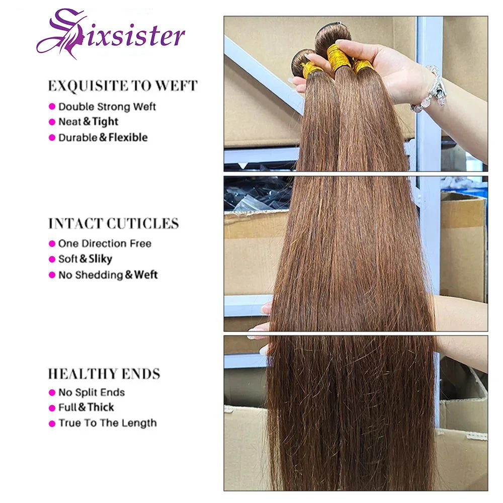 Dark Brown Bundle Color #4 Straight Human Hair Bundle Chocolate Brown Straight 3 Bundles 100% Brazilian Virgin Human Hair Bundle