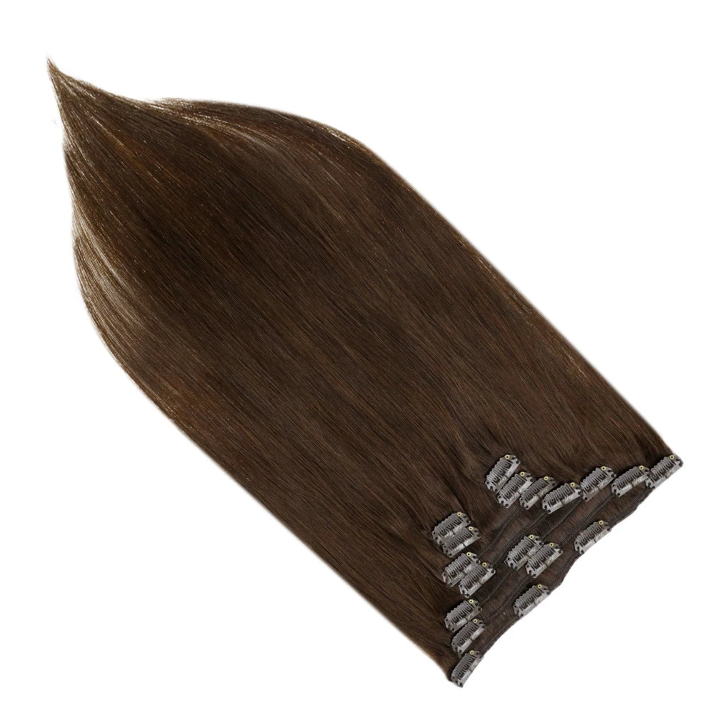 VeSunny Clip in Hair Extensions Human Hair Double Weft Remy Wigs 7pcs Clip on Extensions Dark Brown Blonde 100gr Brazilian Hair