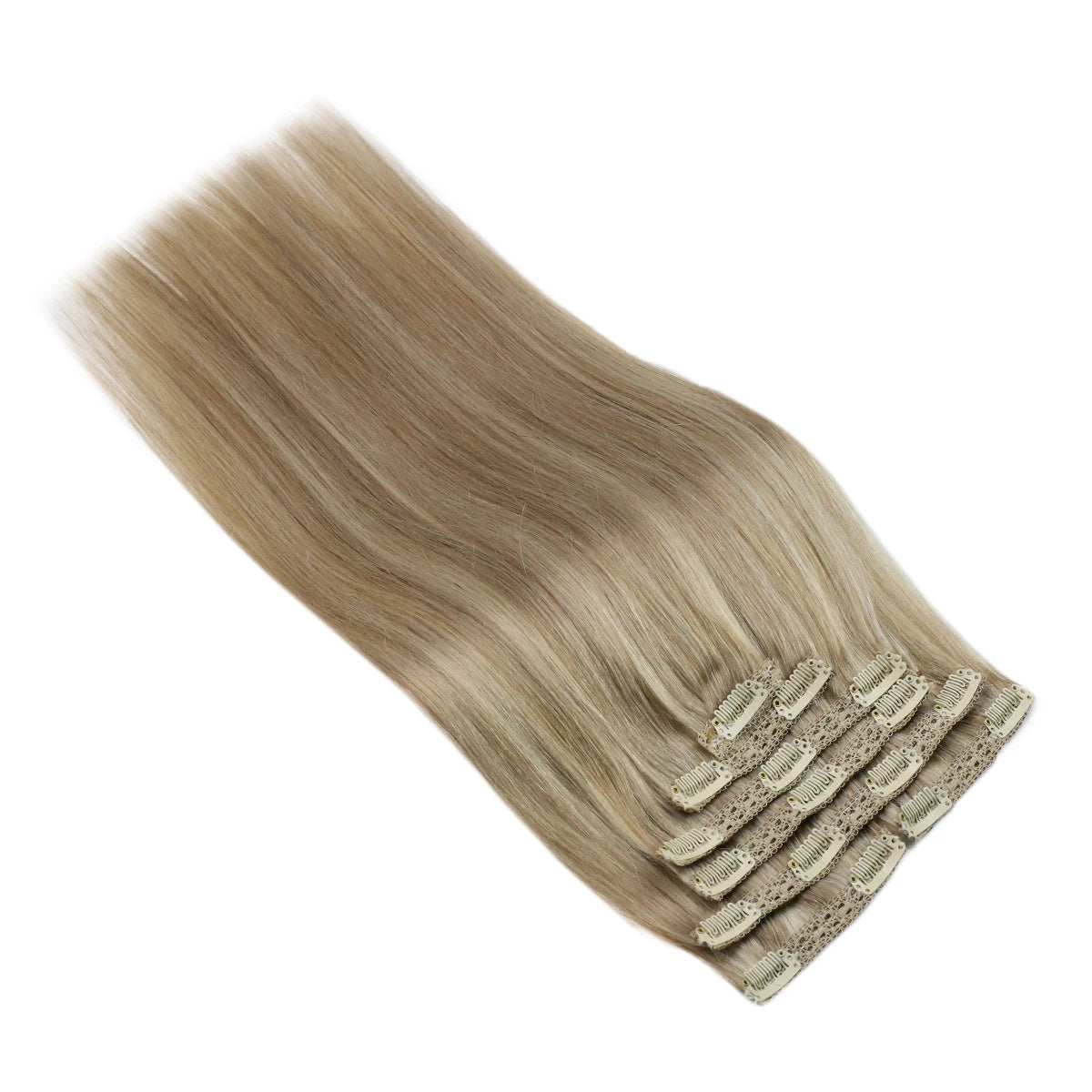 VeSunny Clip in Hair Extensions Human Hair Double Weft Remy Wigs 7pcs Clip on Extensions Dark Brown Blonde 100gr Brazilian Hair