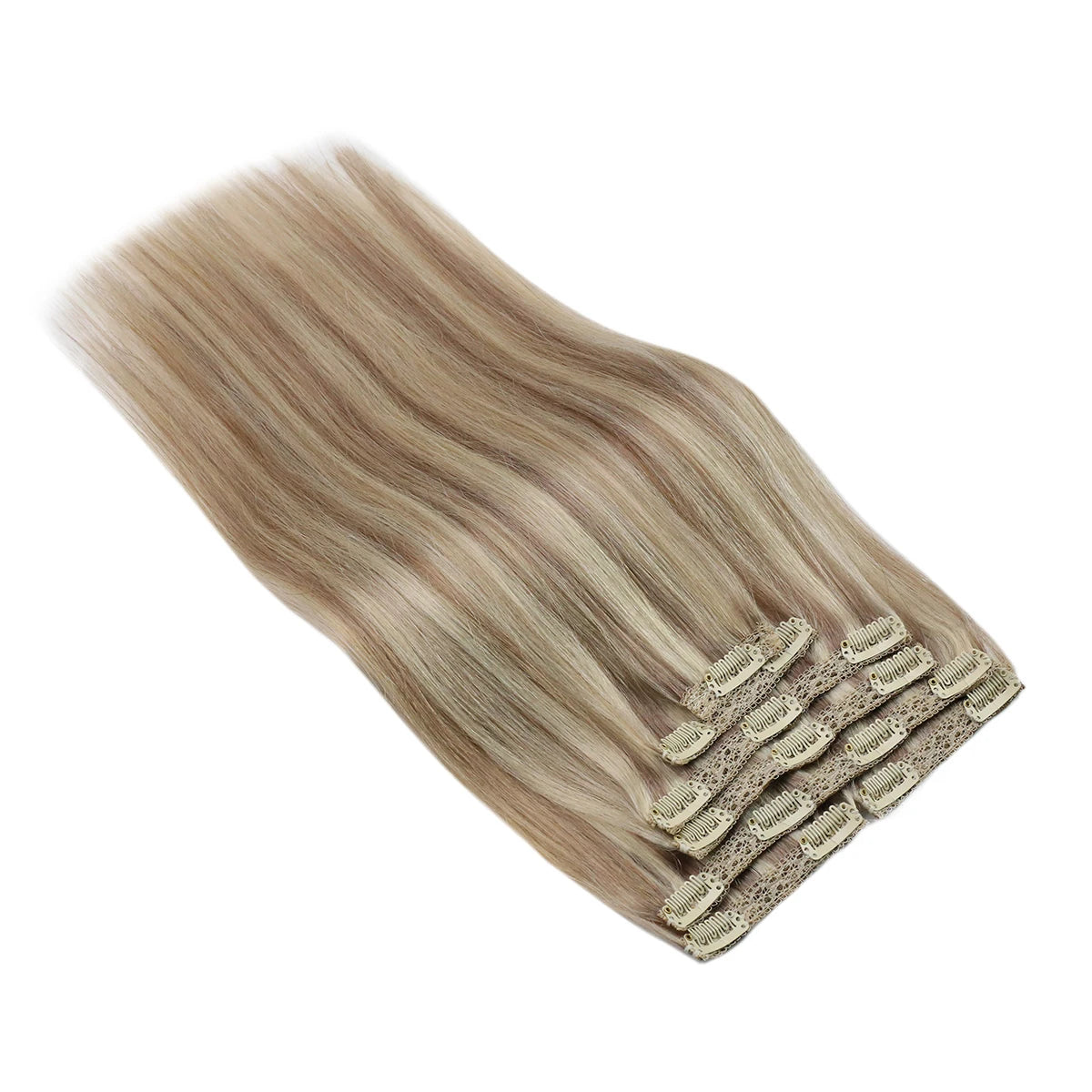 VeSunny Clip in Hair Extensions Human Hair Double Weft Remy Wigs 7pcs Clip on Extensions Dark Brown Blonde 100gr Brazilian Hair