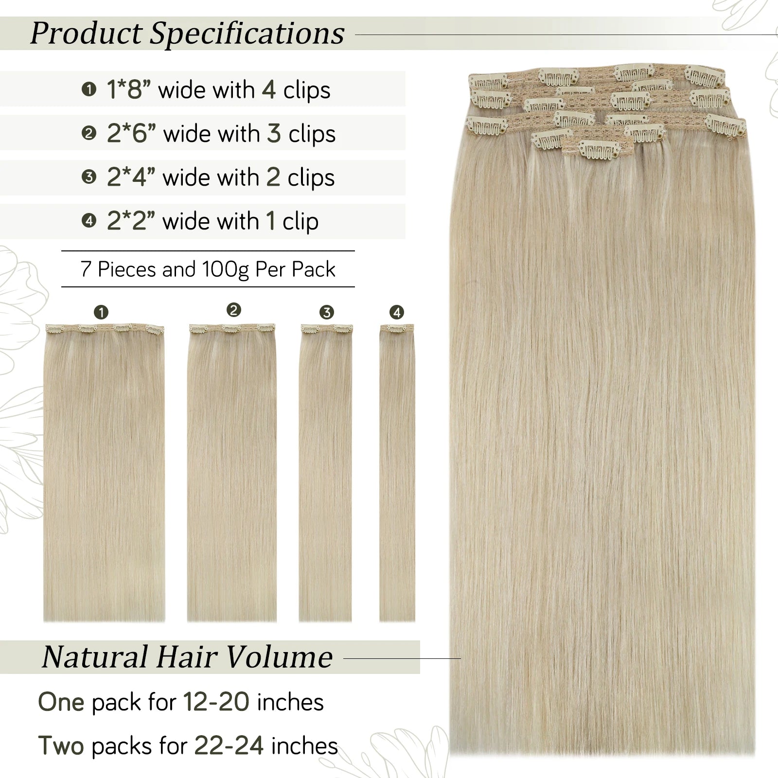 VeSunny Clip in Hair Extensions Human Hair Double Weft Remy Wigs 7pcs Clip on Extensions Dark Brown Blonde 100gr Brazilian Hair