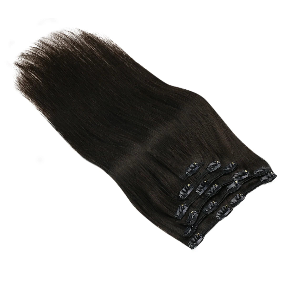 VeSunny Clip in Hair Extensions Human Hair Double Weft Remy Wigs 7pcs Clip on Extensions Dark Brown Blonde 100gr Brazilian Hair