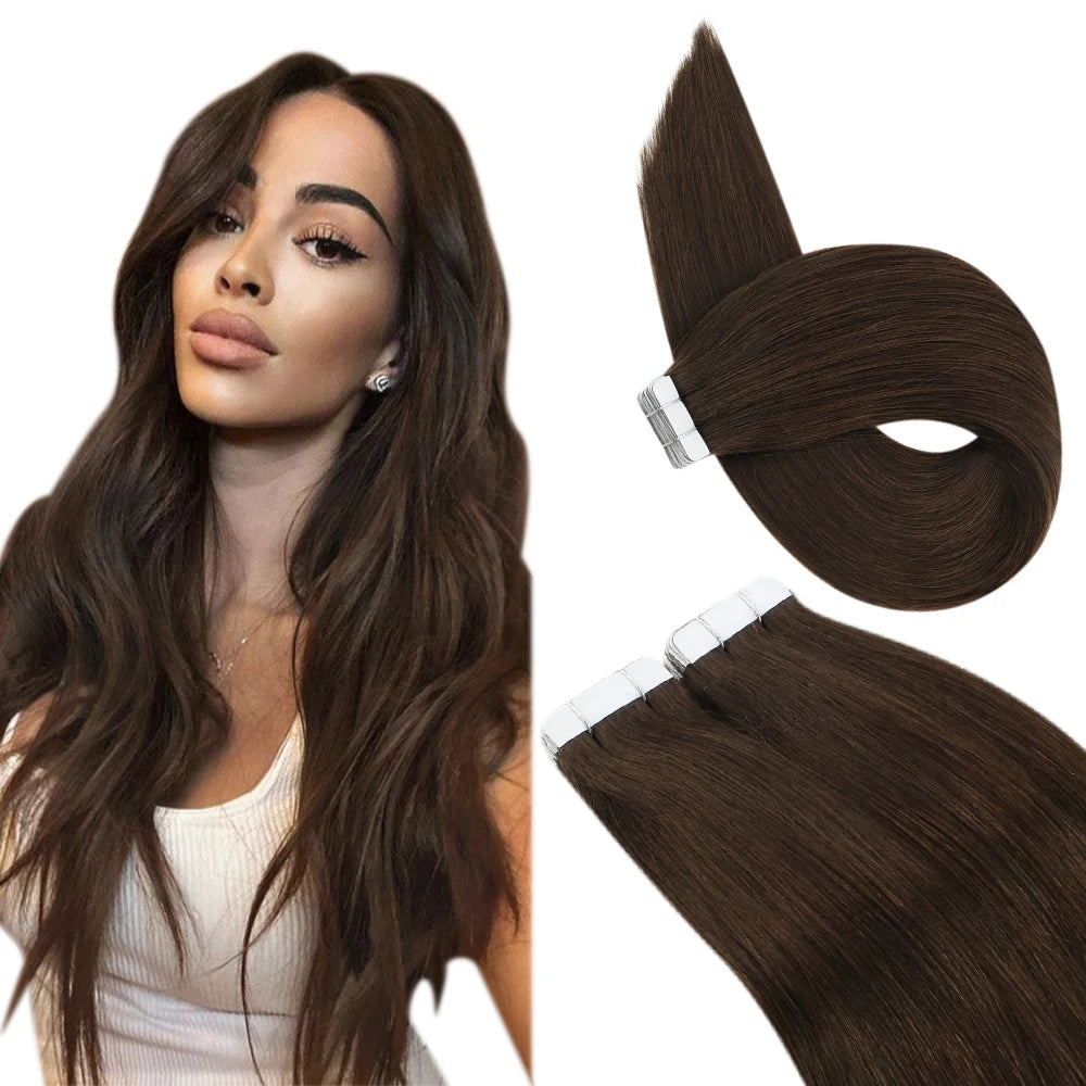 Ugeat Tape in Hair Extensions Human Hair Real Natural Brazilian Remy Hair Straight Seamless Skin Weft For Women Balayage 20P/40P