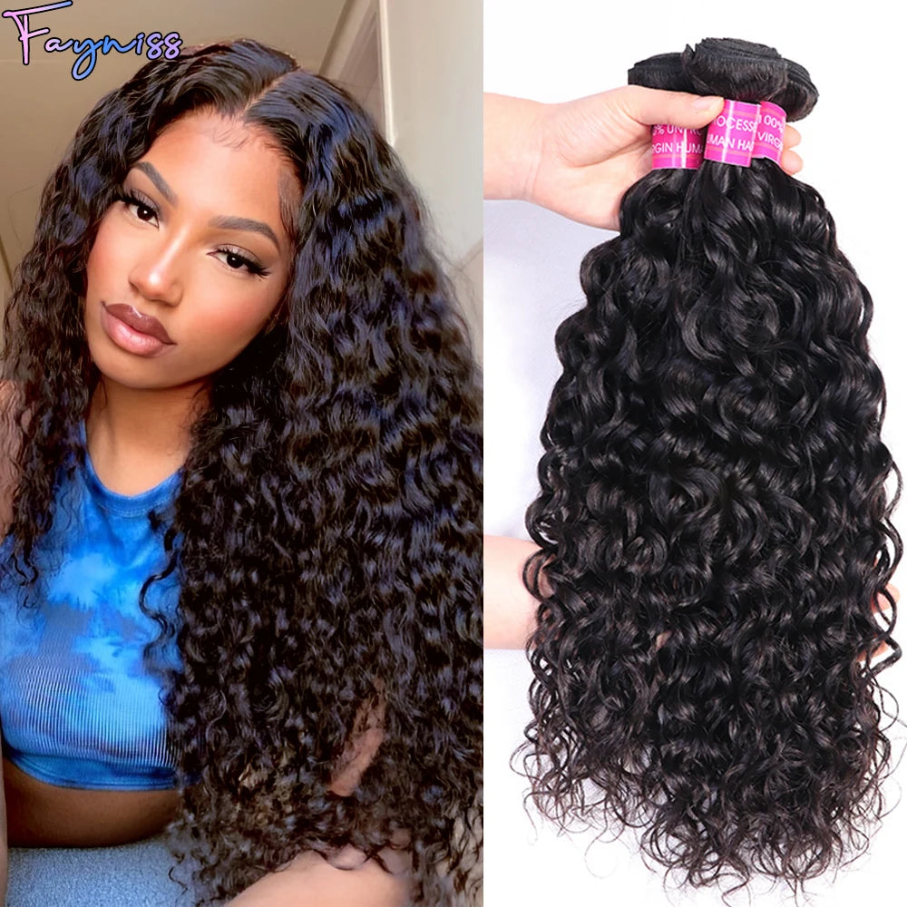 Human Hair Bundles 22 24 26  inch Water Wave Bundles Human Hair Extension 100% Unprocessed Brazilian Deep Wave Curly 3 Bundles