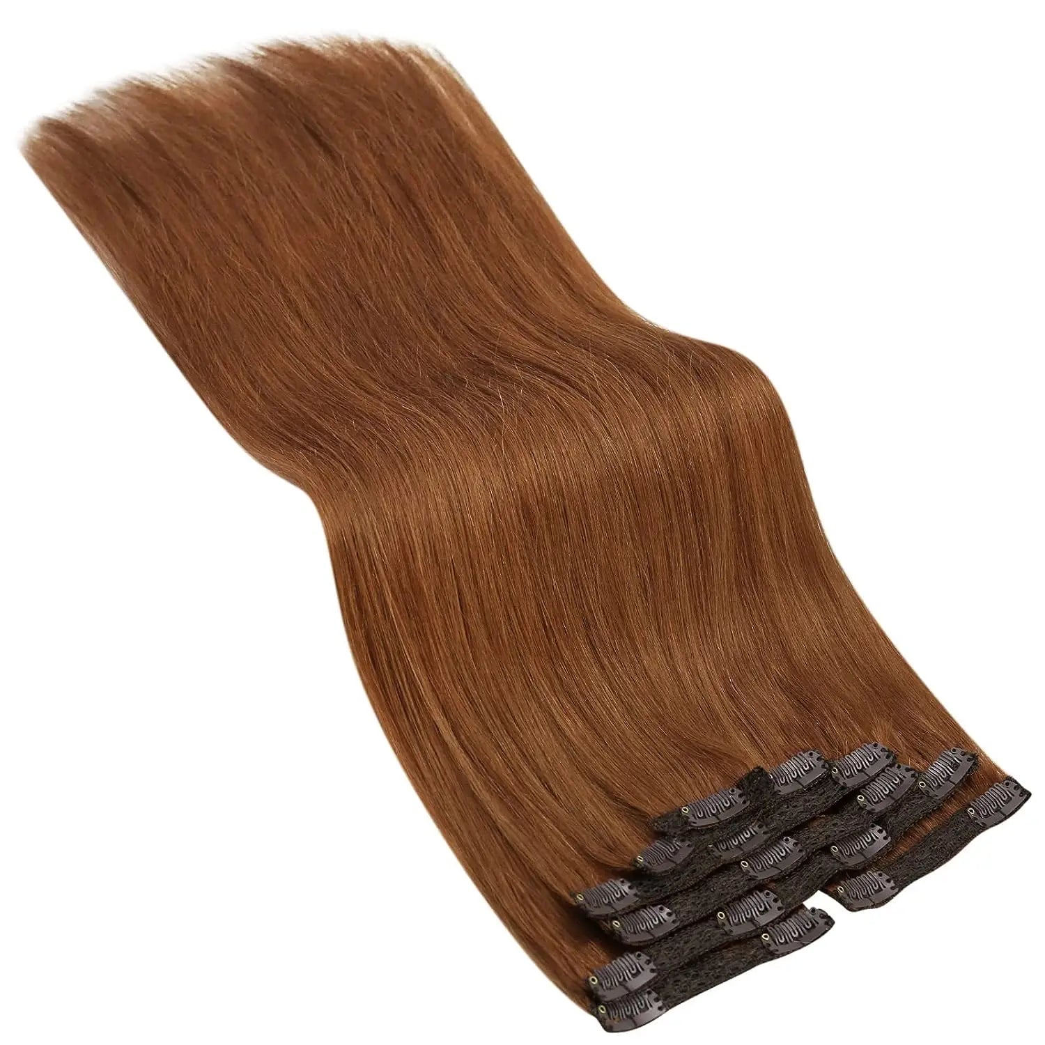 VeSunny Clip in Hair Extensions Human Hair Double Weft Remy Wigs 7pcs Clip on Extensions Dark Brown Blonde 100gr Brazilian Hair