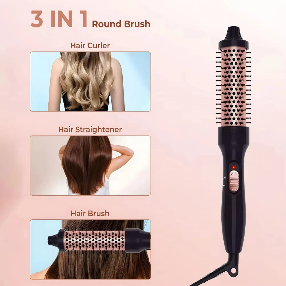PTC Heated Curling Iron Brush 32mm Thermal Round Brush Anti Scald Hair Styler Volumizing Curler for Home Salon Use