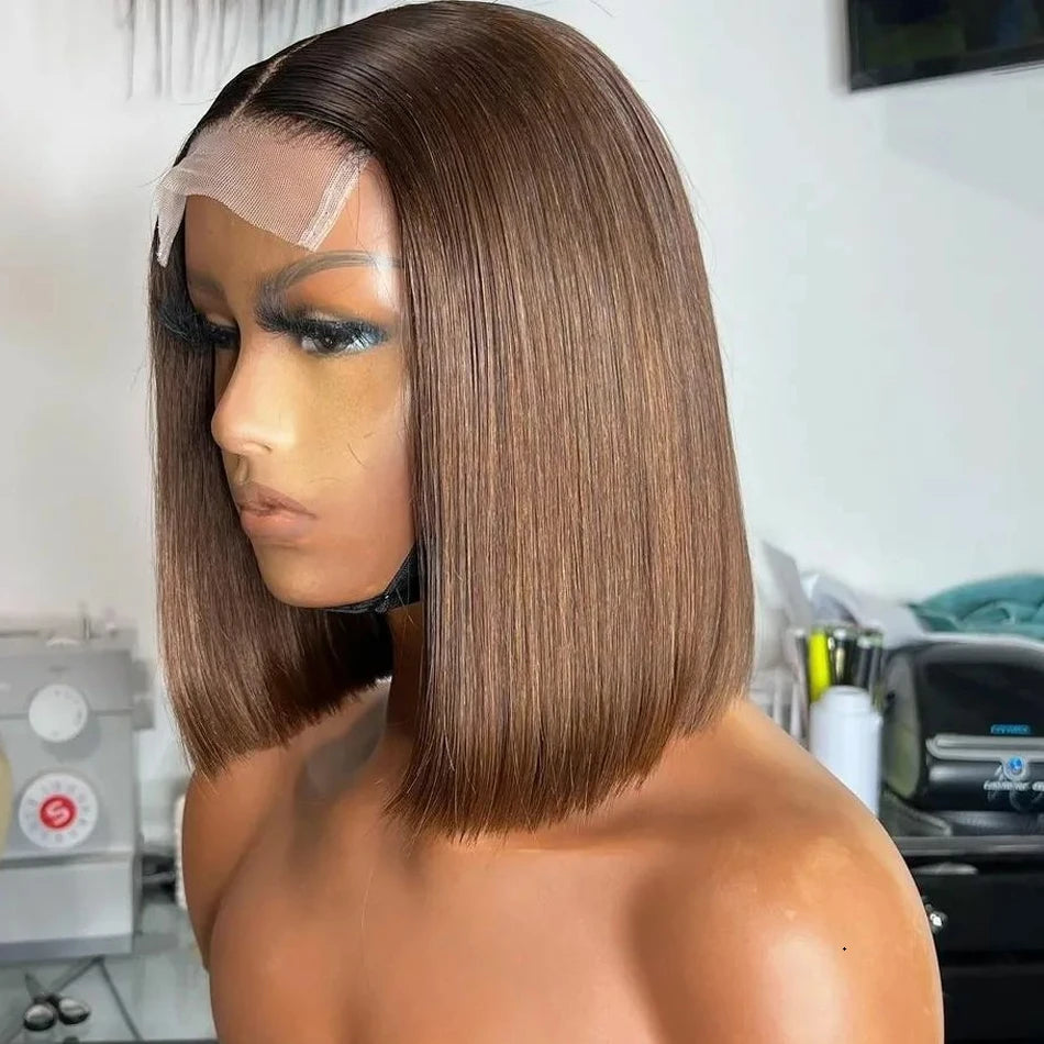 Chocolate Brown Straight Bob Wig Lace Front Human Hair Wigs for Women HD Transparent Lace Frontal Wig Short Bob Wigs Human Hair