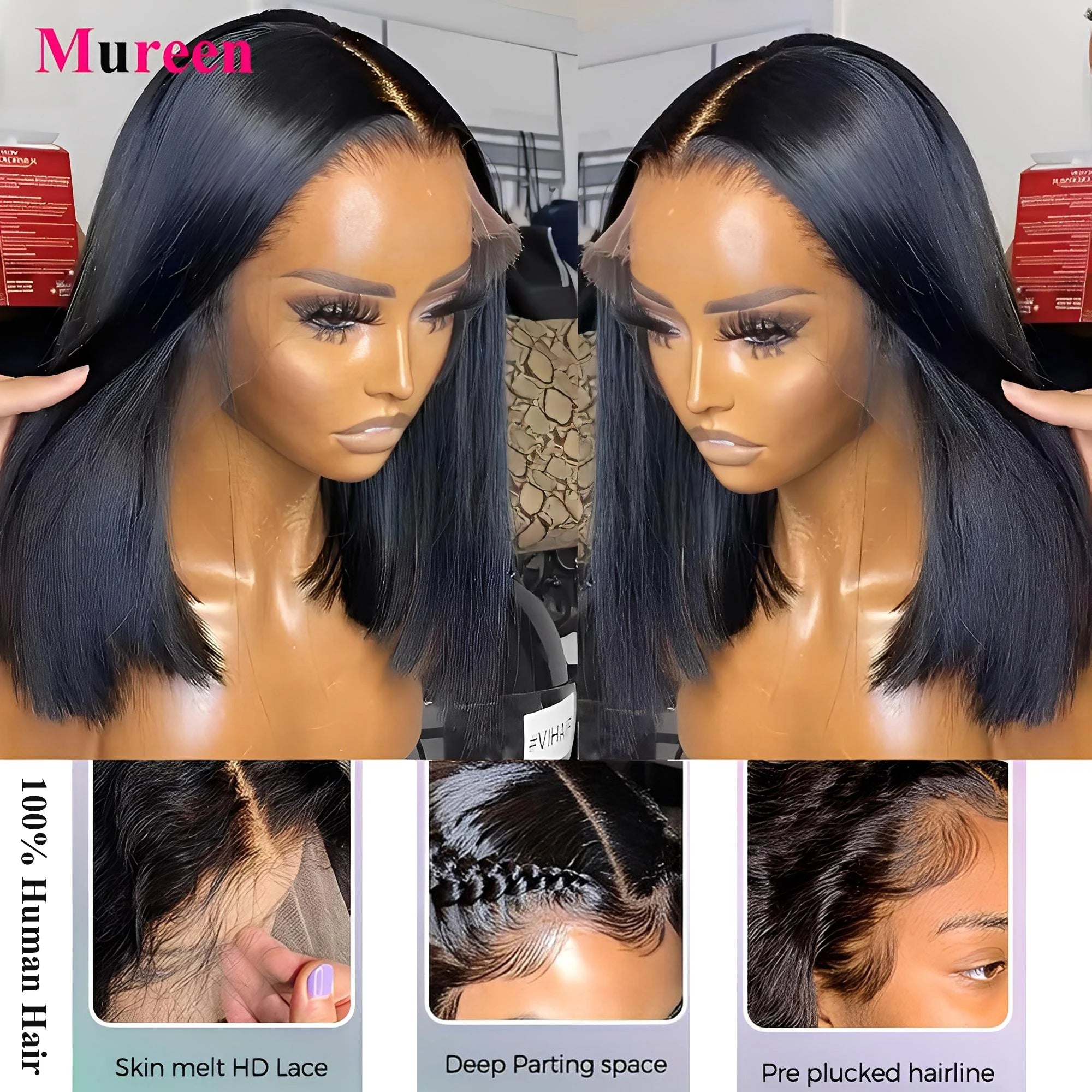 250% Density Bob Wig Human Hair 13x4 HD Lace Front Wigs Human Hair Glueless Straight Lace Frontal Human Hair Wigs for Women