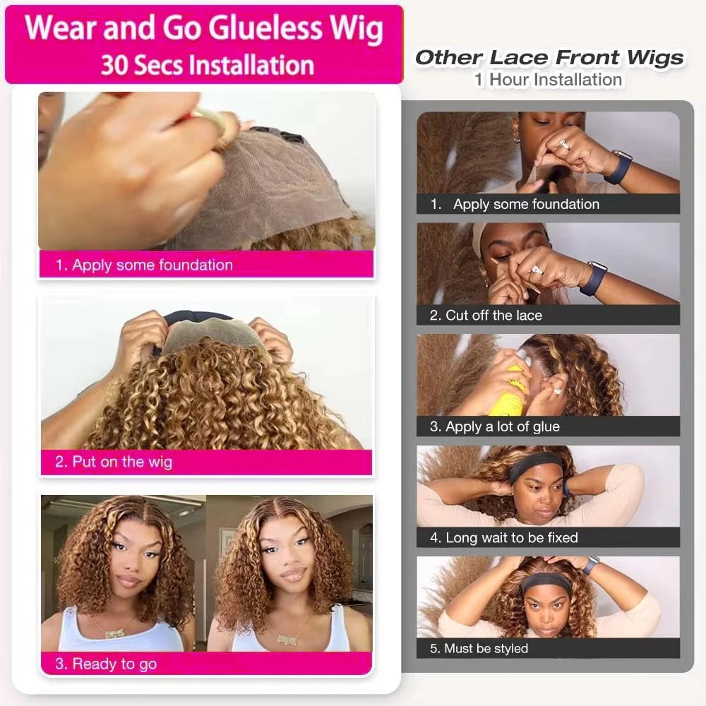 5X5 Hd Lace Closure Bob Wig Human Hair 4/27 Highlight Wear and Go Glueless Wig Deep Wave Curly Honey Blonde Frontal Human Wigs