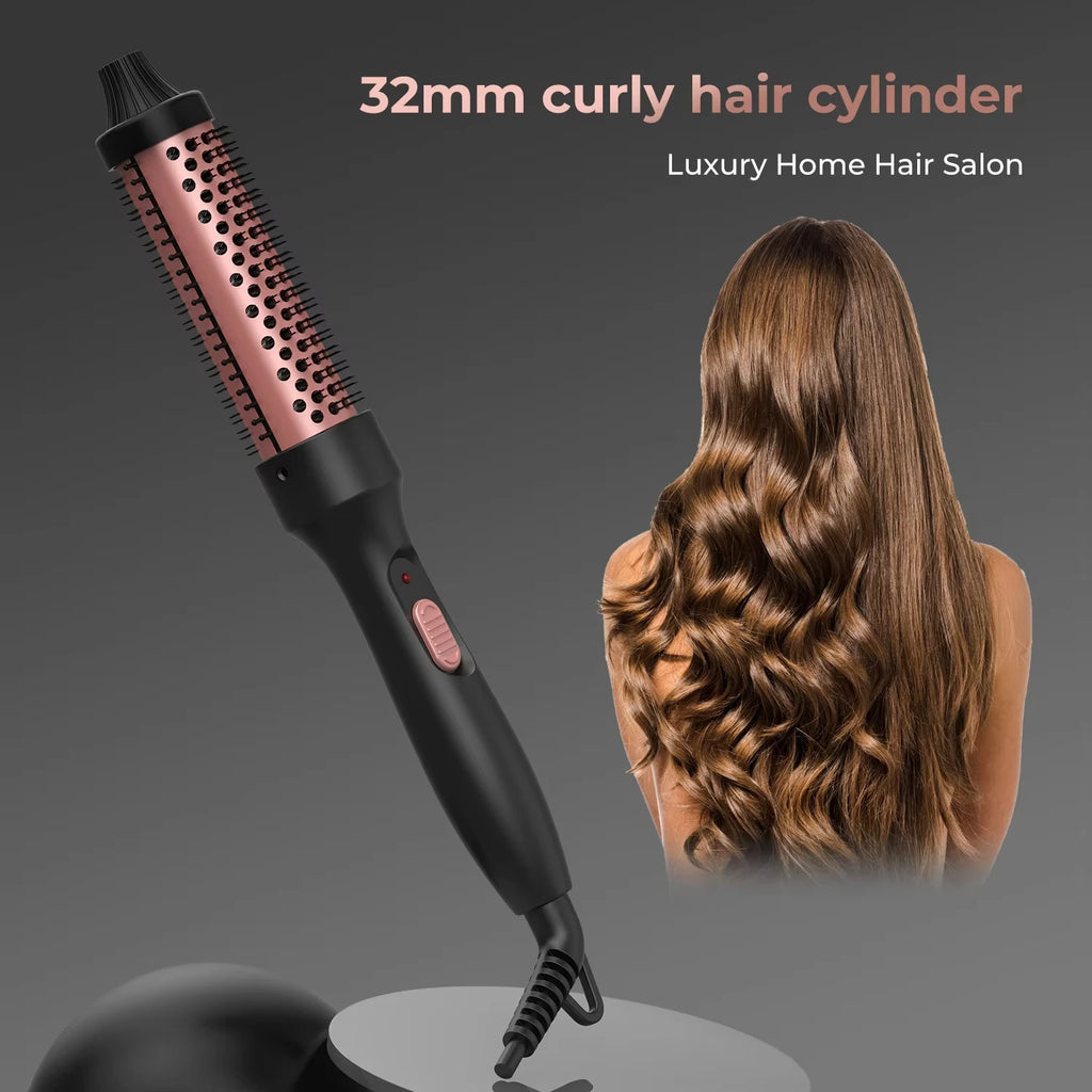 PTC Heated Curling Iron Brush 32mm Thermal Round Brush Anti Scald Hair Styler Volumizing Curler for Home Salon Use