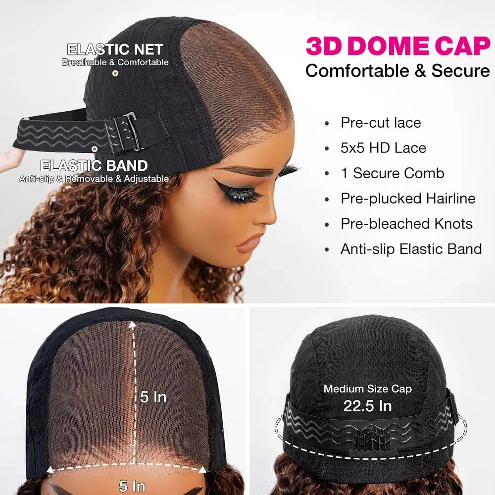 5X5 Hd Lace Closure Bob Wig Human Hair 4/27 Highlight Wear and Go Glueless Wig Deep Wave Curly Honey Blonde Frontal Human Wigs