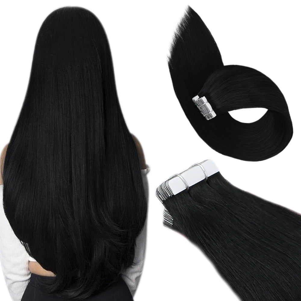 Ugeat Tape in Hair Extensions Human Hair Real Natural Brazilian Remy Hair Straight Seamless Skin Weft For Women Balayage 20P/40P