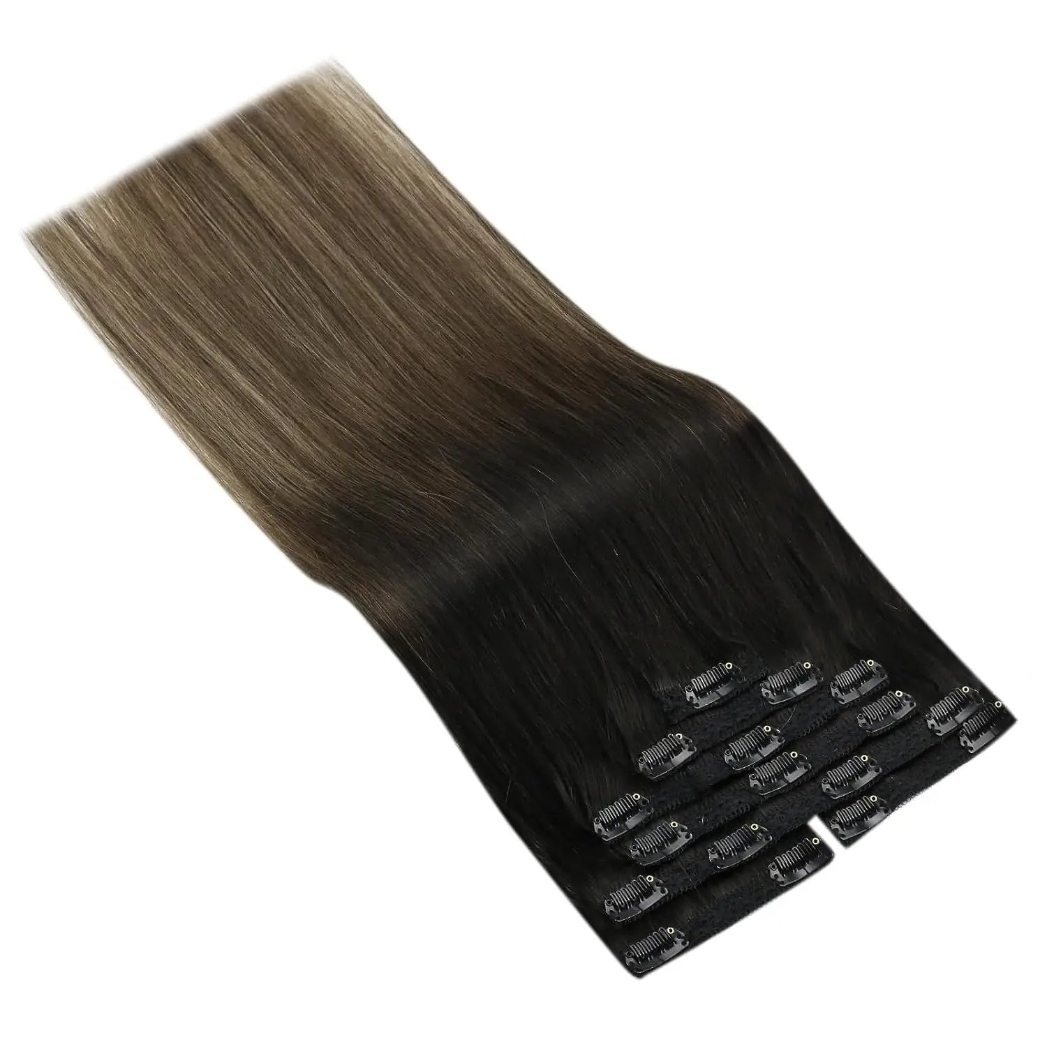 VeSunny Clip in Hair Extensions Human Hair Double Weft Remy Wigs 7pcs Clip on Extensions Dark Brown Blonde 100gr Brazilian Hair