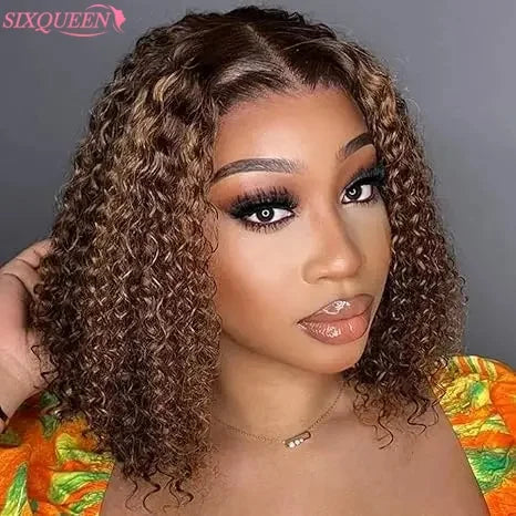 5X5 Hd Lace Closure Bob Wig Human Hair 4/27 Highlight Wear and Go Glueless Wig Deep Wave Curly Honey Blonde Frontal Human Wigs