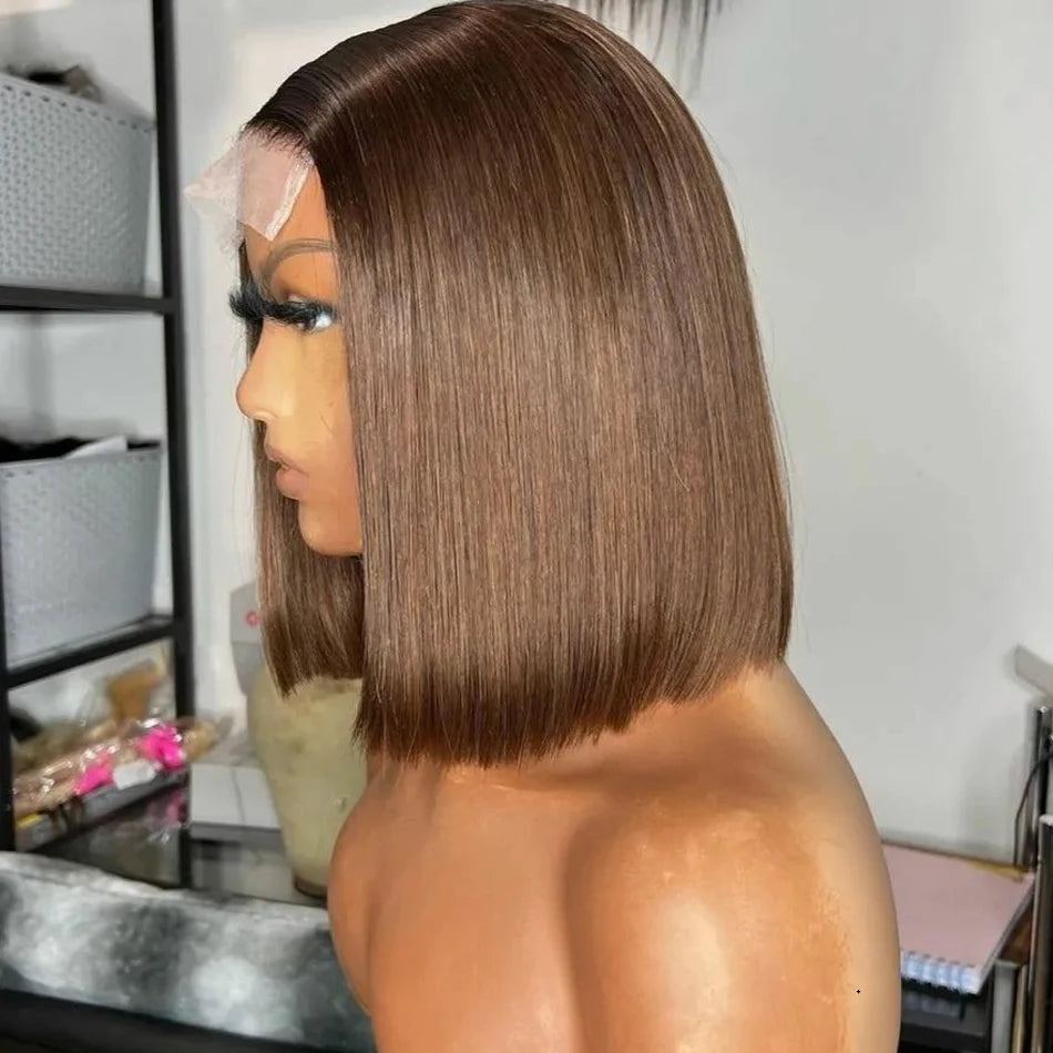 Chocolate Brown Straight Bob Wig Lace Front Human Hair Wigs for Women HD Transparent Lace Frontal Wig Short Bob Wigs Human Hair