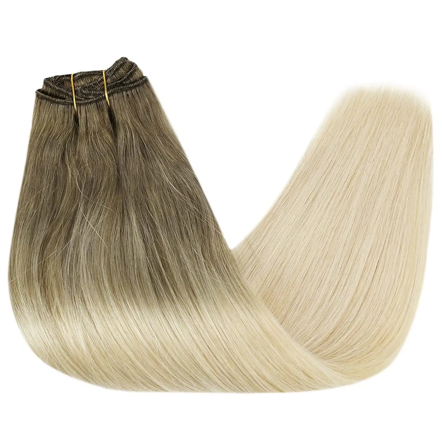 VeSunny Clip in Hair Extensions Human Hair Double Weft Remy Wigs 7pcs Clip on Extensions Dark Brown Blonde 100gr Brazilian Hair