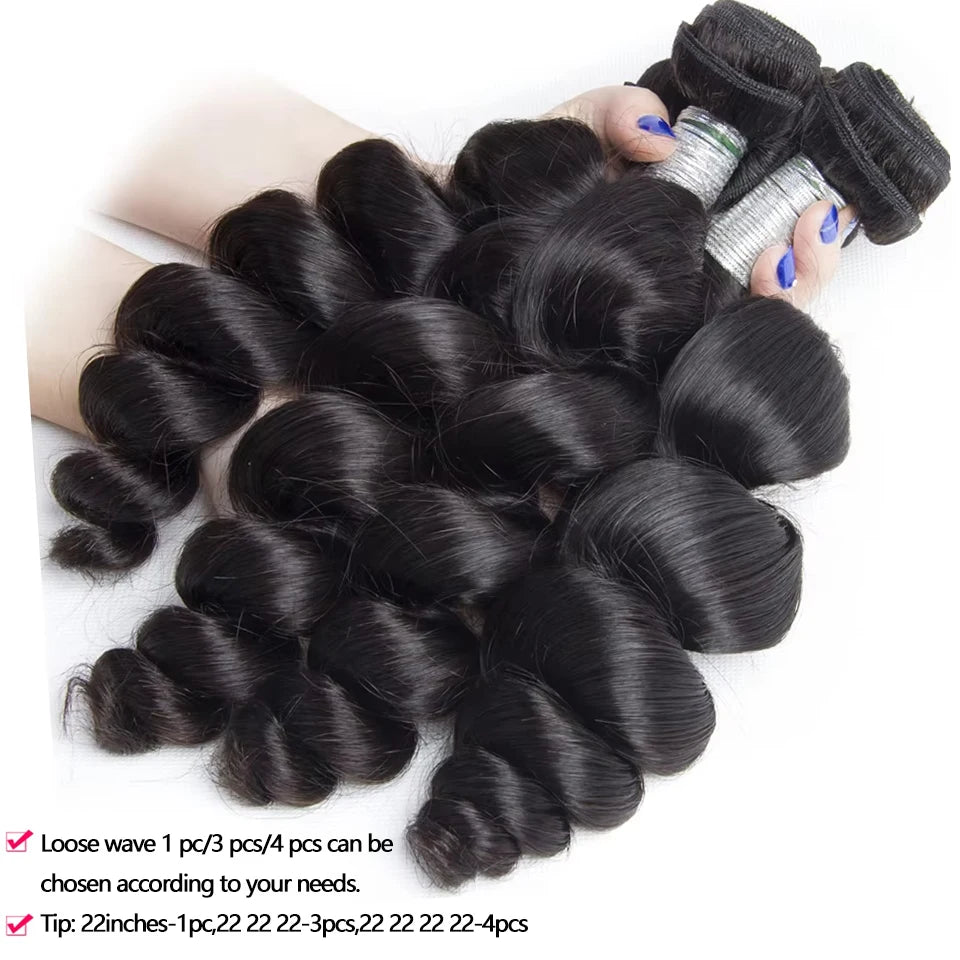 Beaufox 32 Inch Human Hair Bundles Loose Wave Bundles Indian Hair Weave Bundles 1/3/4 PCS Human Hair Extensions Natural Black