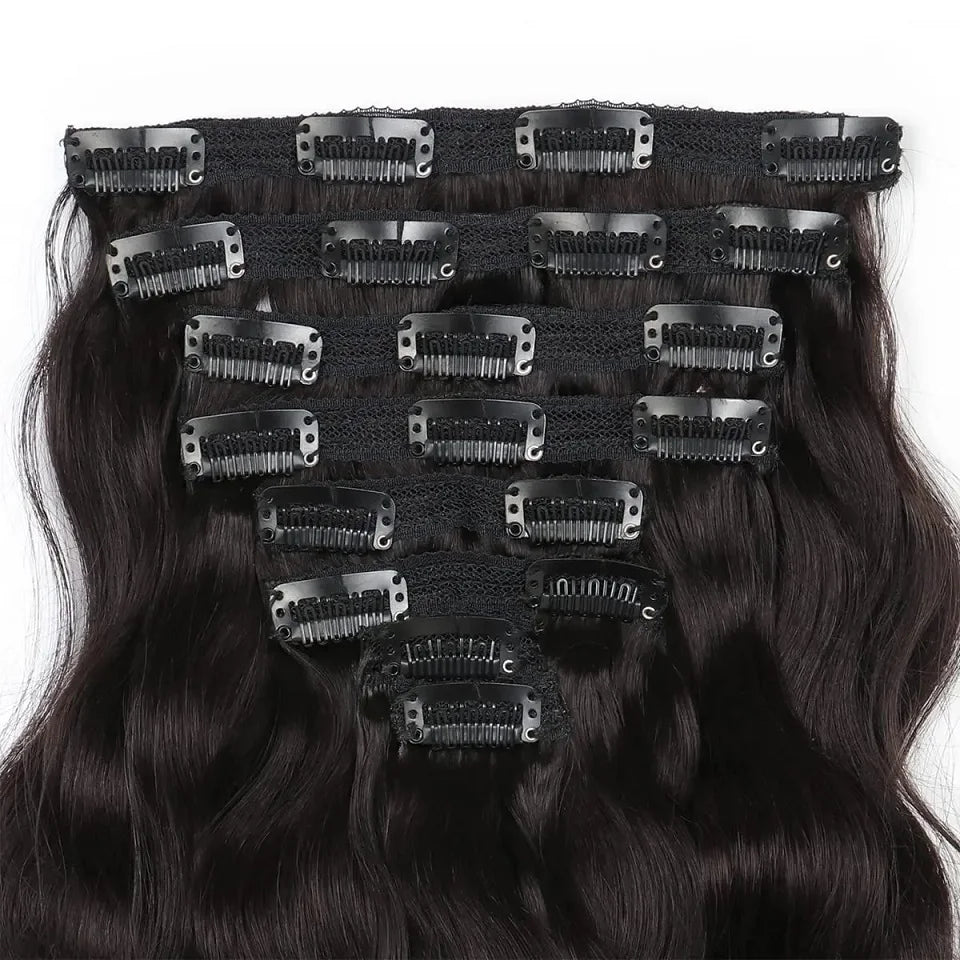 Body Wave Clip In Human Hair Extensions Full Head Brazilian Virgin Hair Clip on Hair Extension for Women 8 Pcs/Set 120Gram Weft