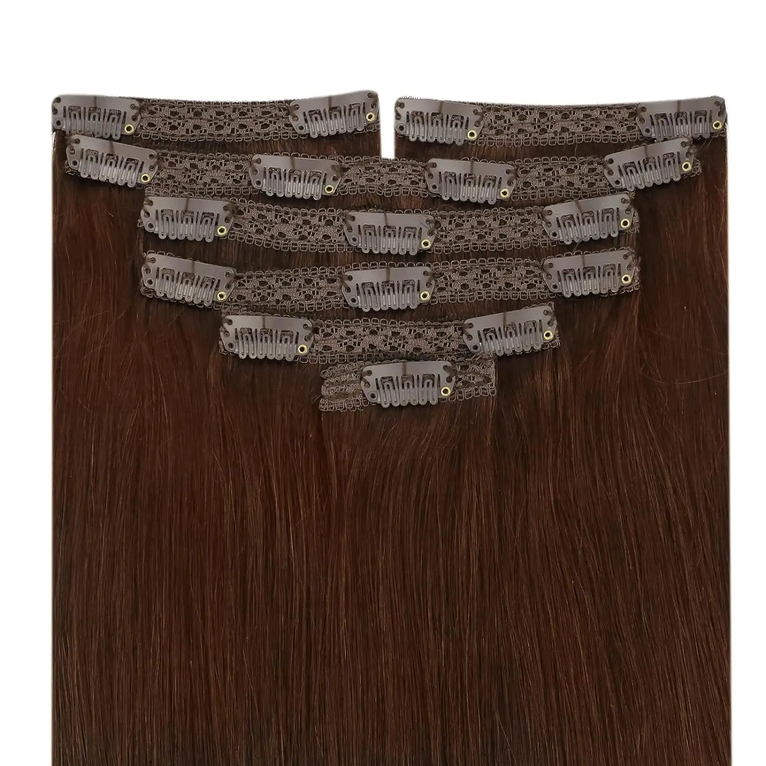 VeSunny Clip in Hair Extensions Human Hair Double Weft Remy Wigs 7pcs Clip on Extensions Dark Brown Blonde 100gr Brazilian Hair