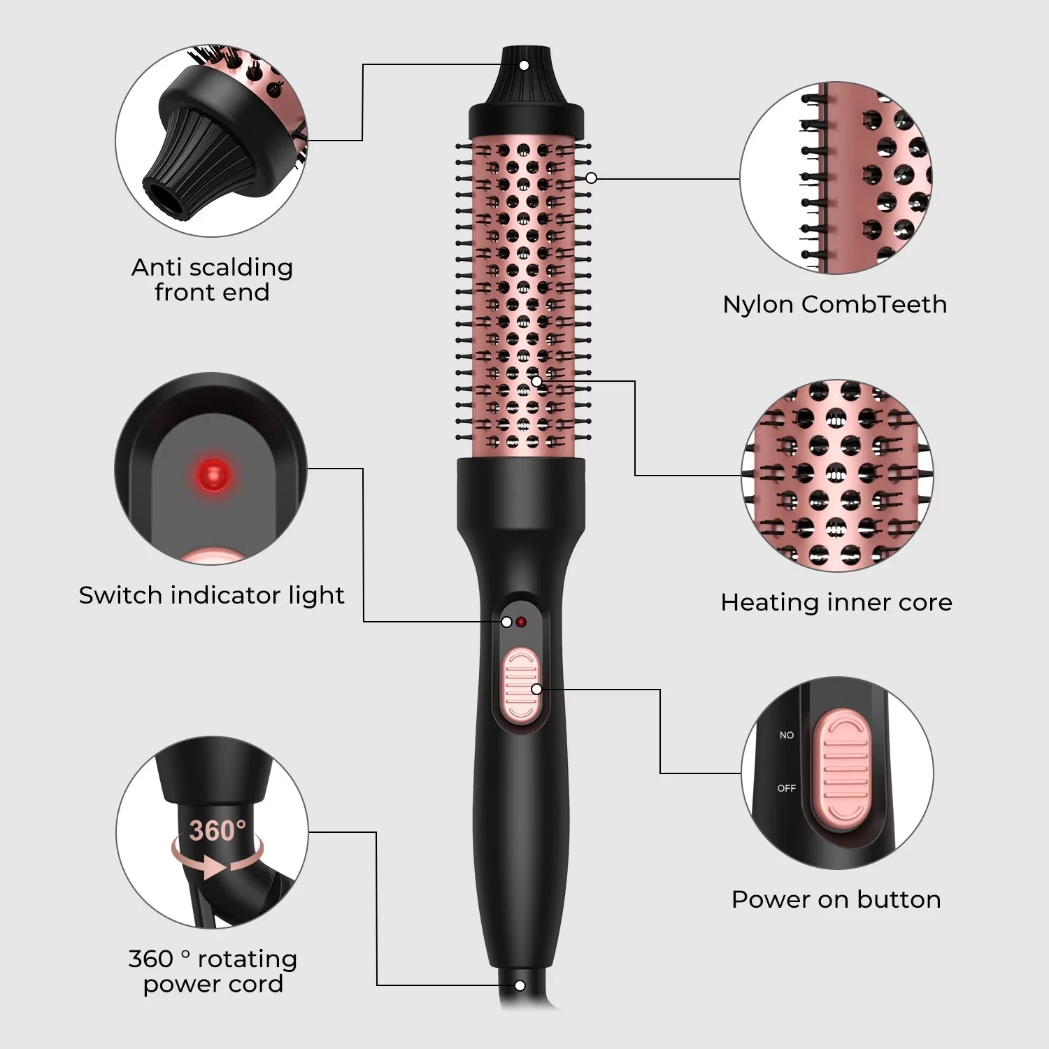 PTC Heated Curling Iron Brush 32mm Thermal Round Brush Anti Scald Hair Styler Volumizing Curler for Home Salon Use
