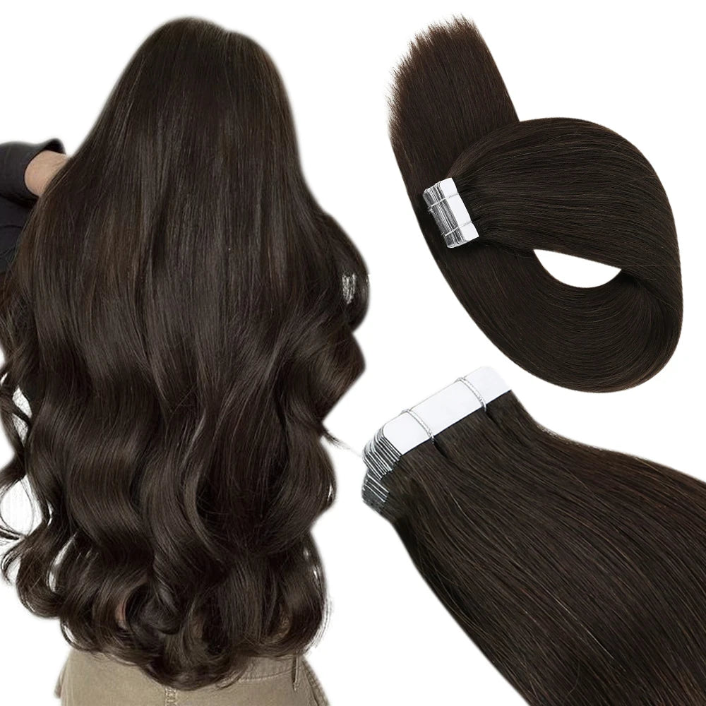 Ugeat Tape in Hair Extensions Human Hair Real Natural Brazilian Remy Hair Straight Seamless Skin Weft For Women Balayage 20P/40P