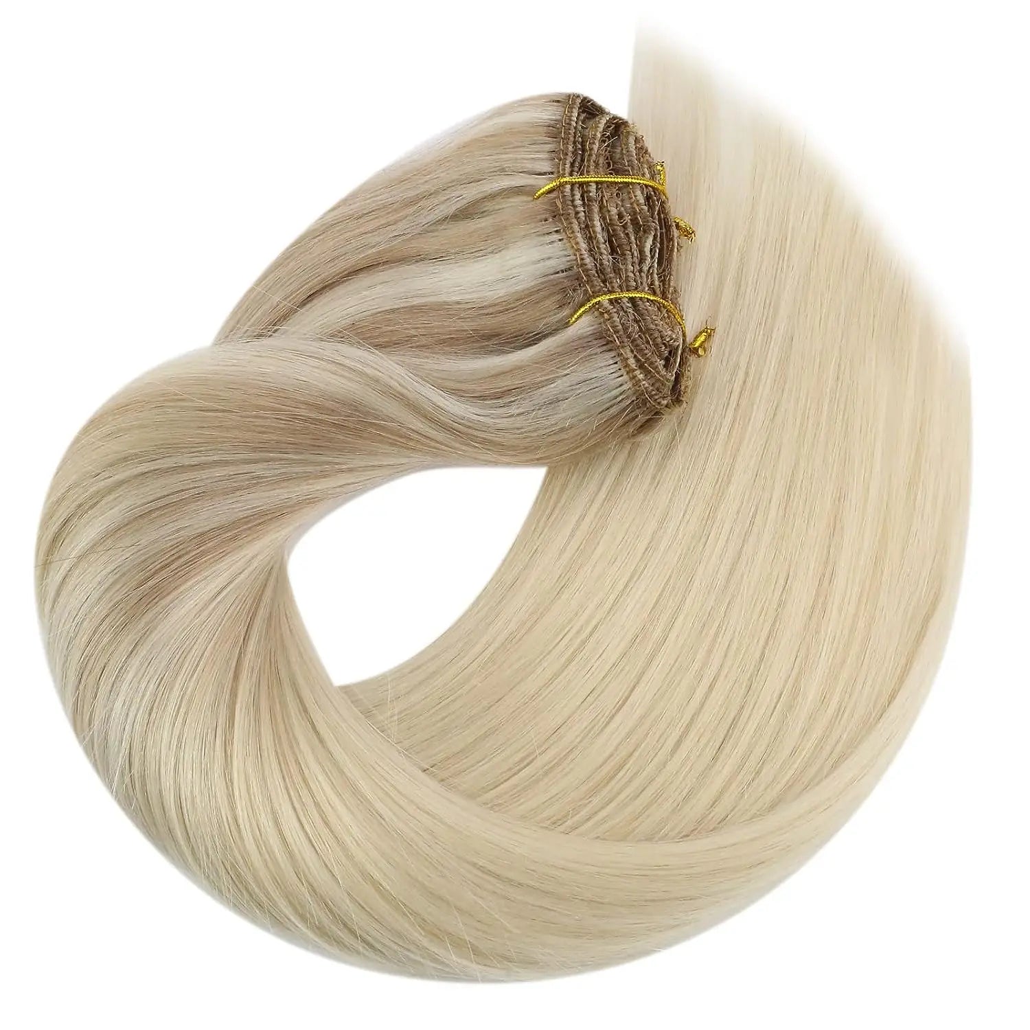 VeSunny Clip in Hair Extensions Human Hair Double Weft Remy Wigs 7pcs Clip on Extensions Dark Brown Blonde 100gr Brazilian Hair