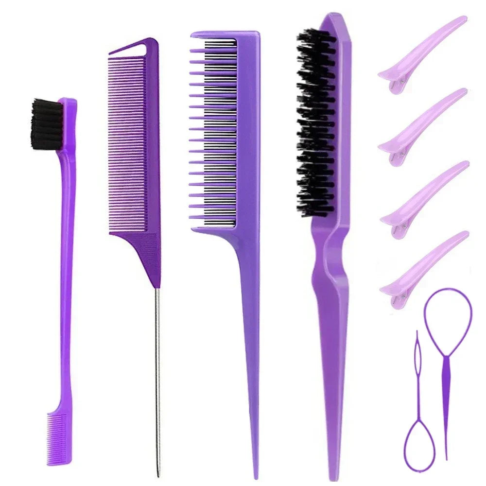 3-10pcs Hair Styling Comb Set Teasing Hair Brush Triple Teasing Comb Rat Tail Combs Edge Brush Hair Tail Tools Braid Tool Loop